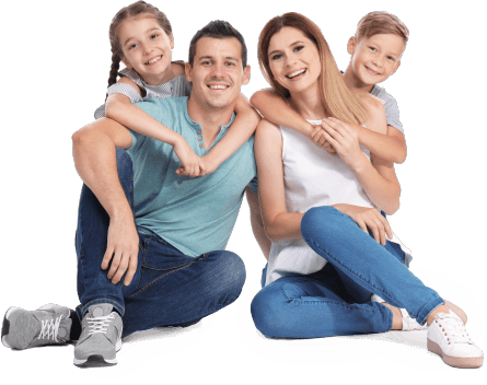 Mother father and two children smiling happily