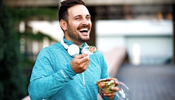 man eating healthy food